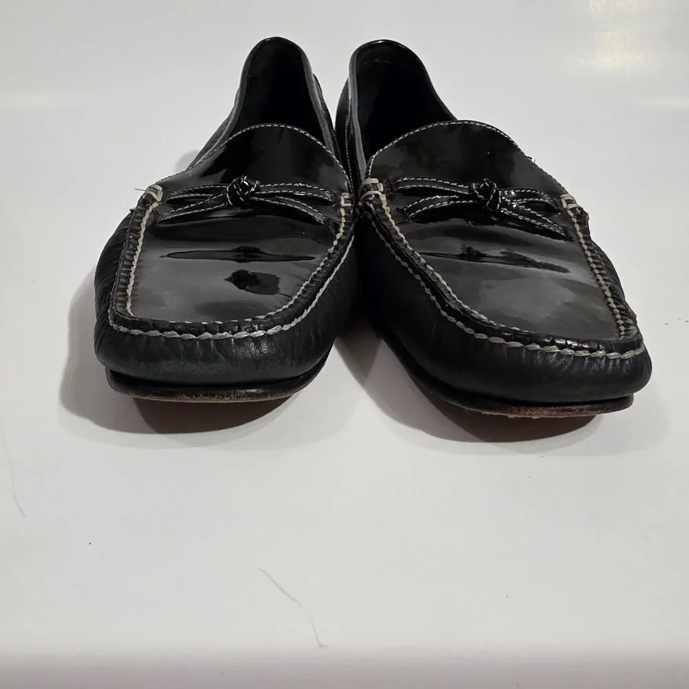 Cole Haan Black Patent & Leather Loafers with White Stitching - Picture 10 of 11